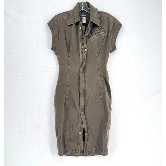 DIESEL Dresses & Skirts - Diesel Green Woven Collared Short Sleeve Utility Cargo Dress Sz XS